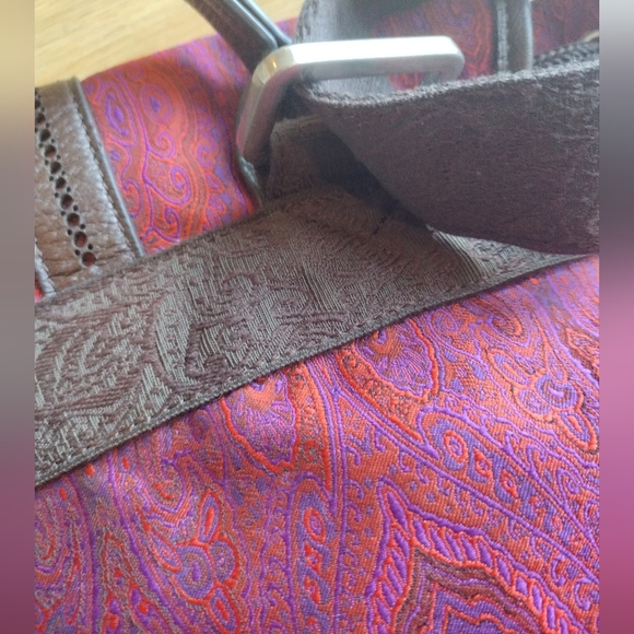 Robert Graham Stellen Rucksack Silk & Leather Backpack Paisley Red & Purple - Picture 13 of 13